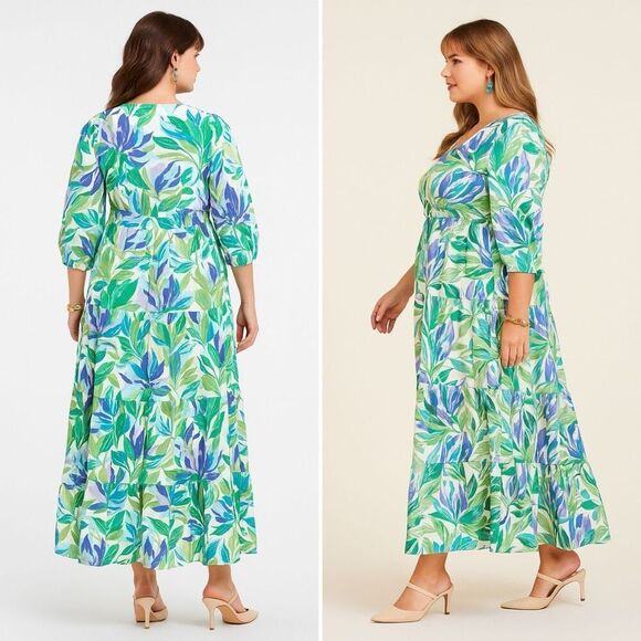 NWT St. John's Bay Long Sleeve Floral Plus Size Maxi Dress XXL Boho Tropical - Picture 2 of 2